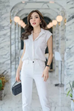 ERIN Button-down Sleeveless Top (White)