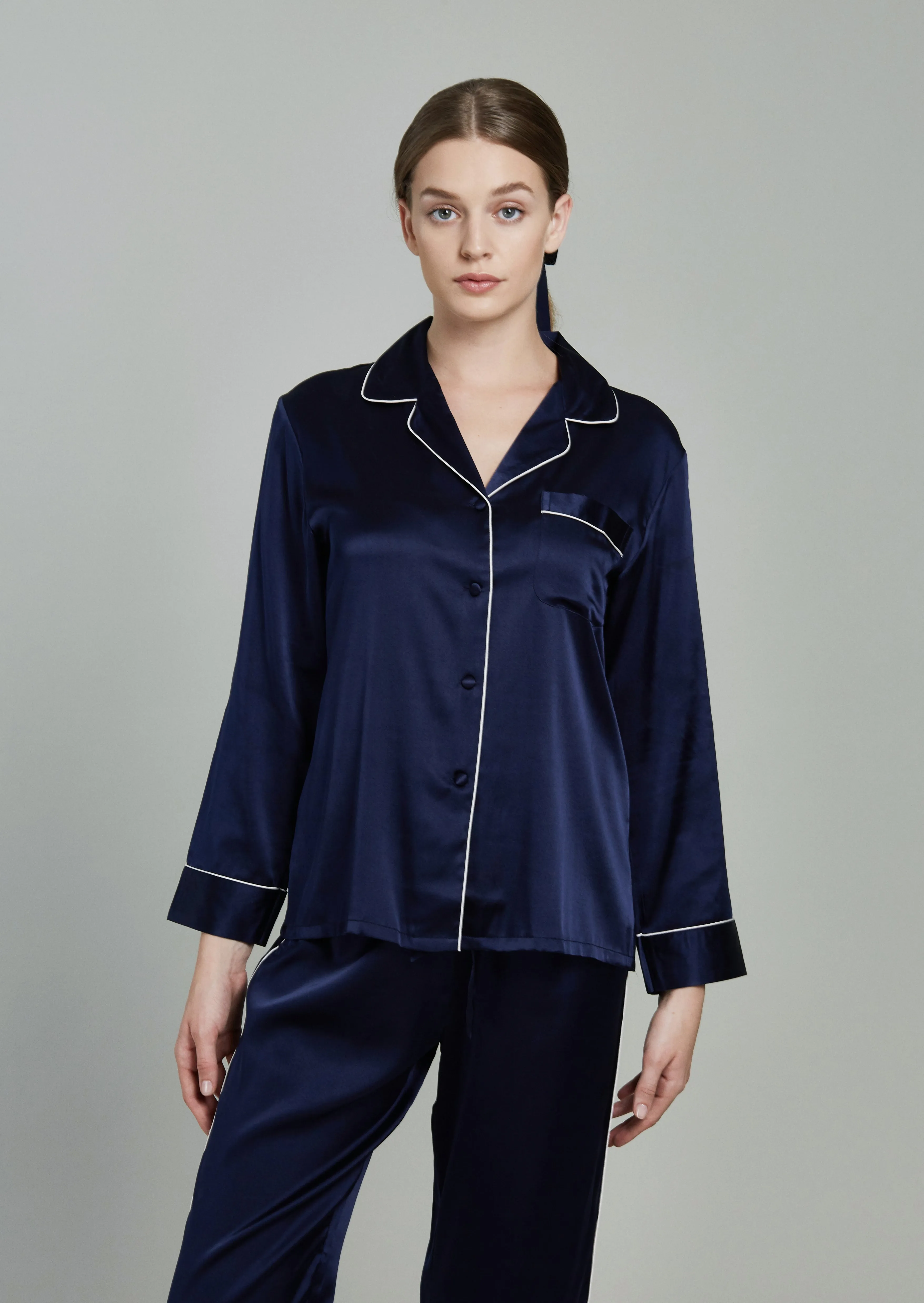 Estella Midnight Blue Silk PJ Set