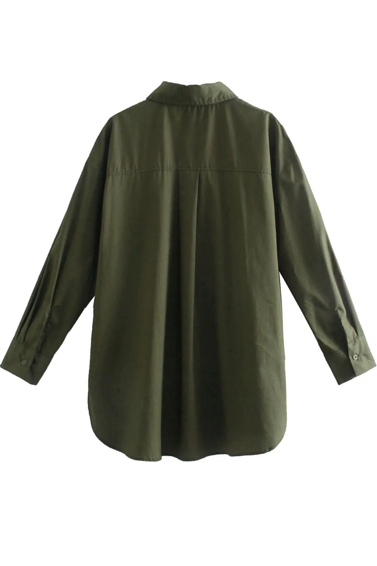 ESTHER Oversized Button-Down Pocket Shirt (Army Green)