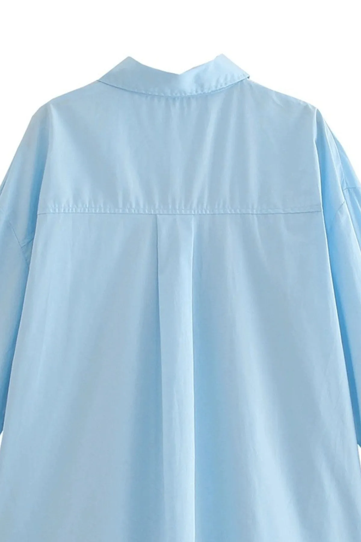 ESTHER Oversized Button-Down Pocket Shirt(Powder Blue）