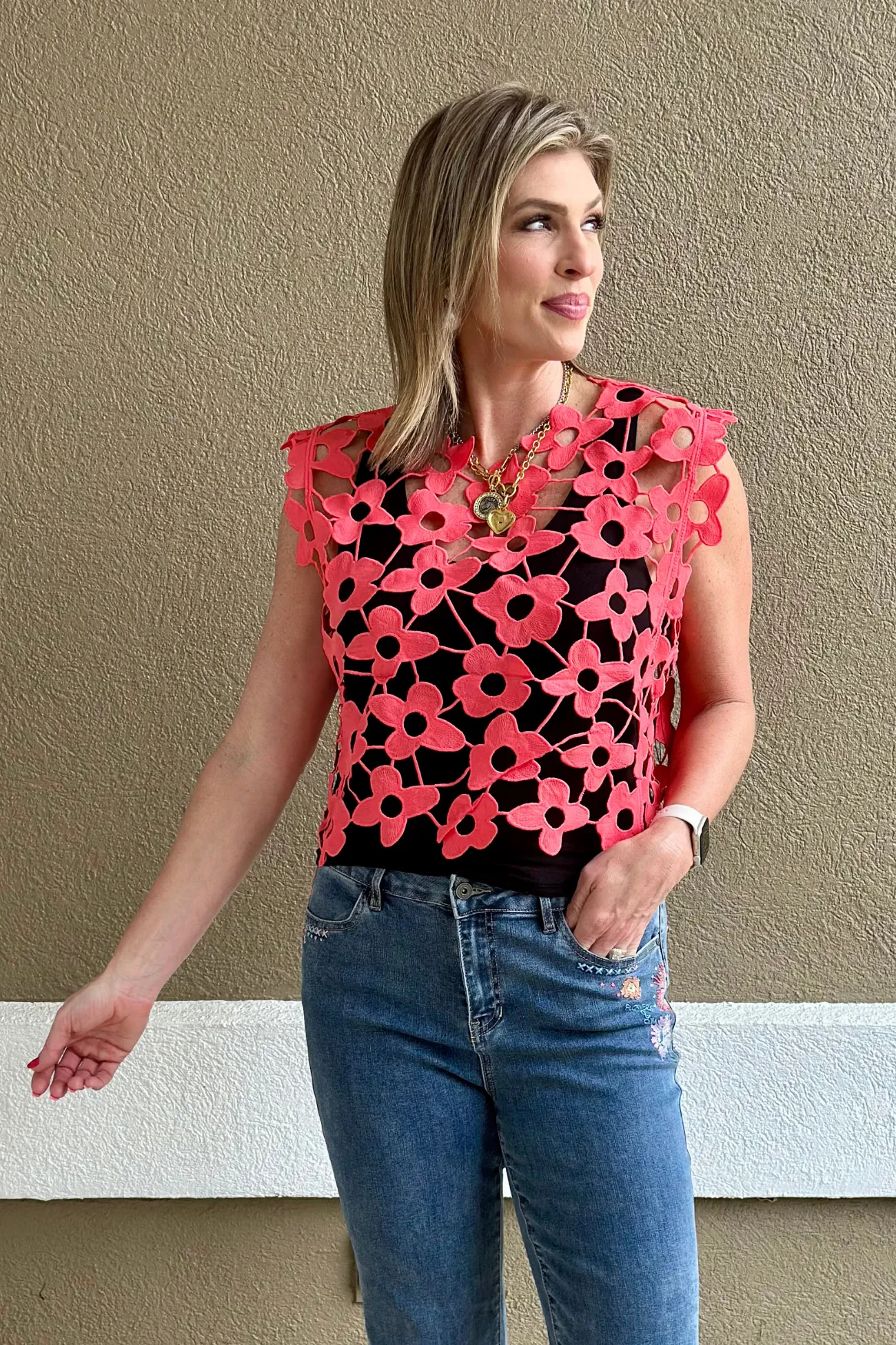 Everly Floral Lace Overlay Top