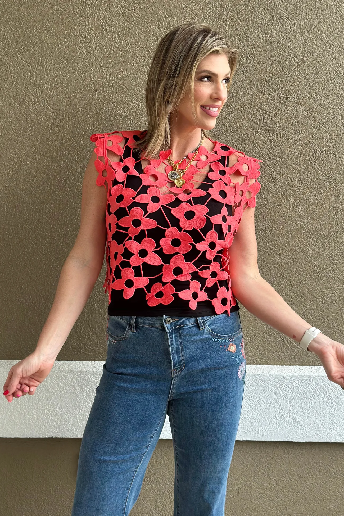 Everly Floral Lace Overlay Top
