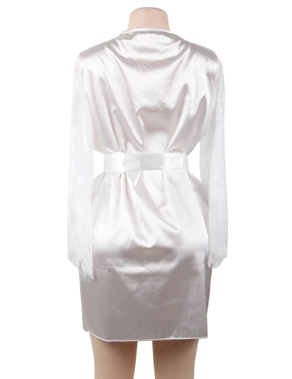 Eyelash Lace Nightdress Silk Long Sleeves Sleepwear with G String