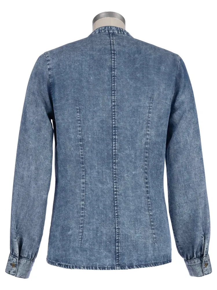 Fallon Double Ruffle Button-Up Shirt - Medium Wash