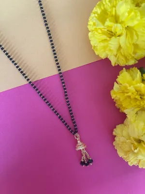 Fancy Short Mangalsutra Designs Gold Plated Pendant With Latkan Simple Black Beads Chain