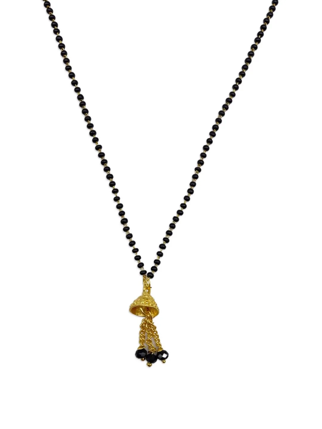 Fancy Short Mangalsutra Designs Gold Plated Pendant With Latkan Simple Black Beads Chain
