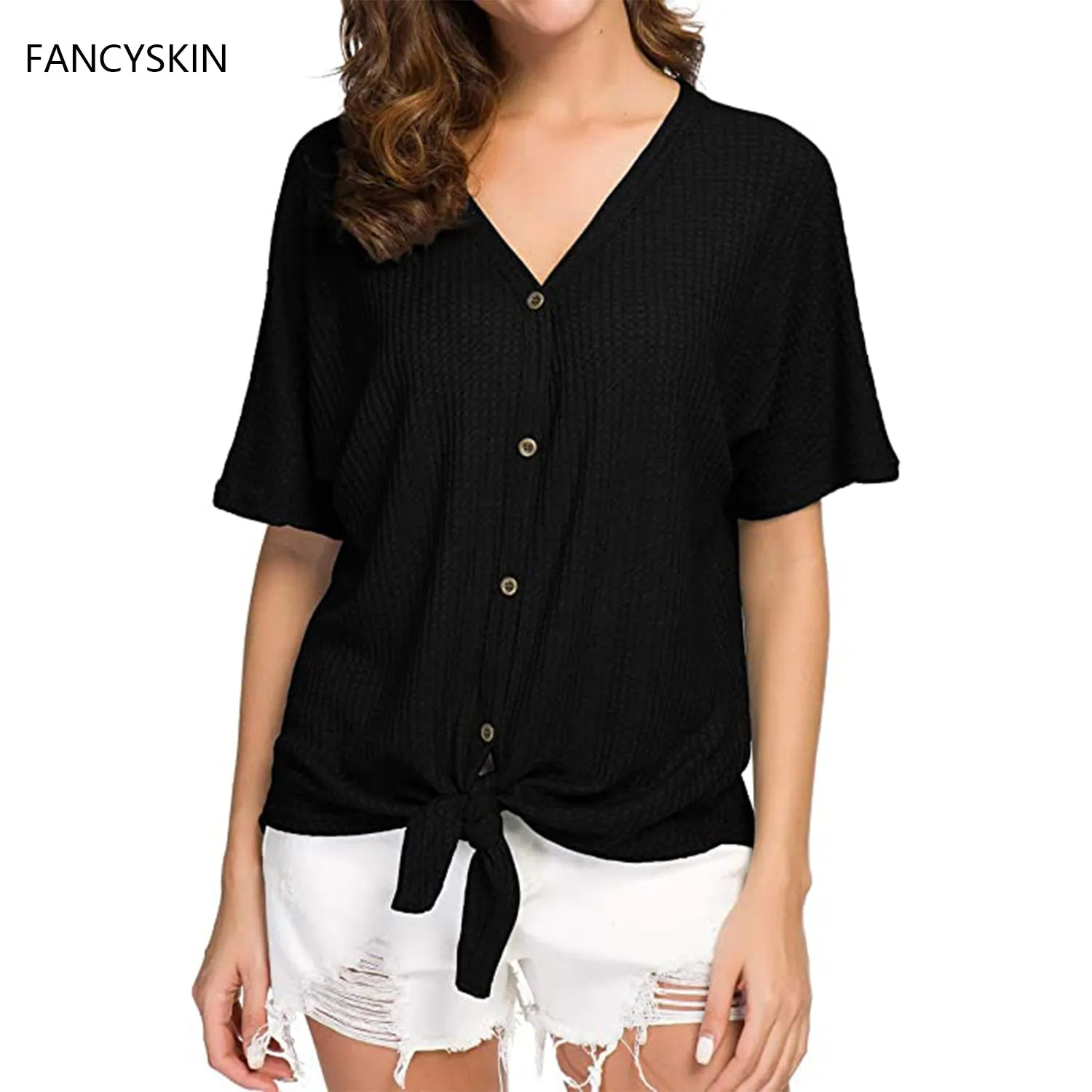 FANCYSKIN Women's Waffle Knit Tunic Blouse