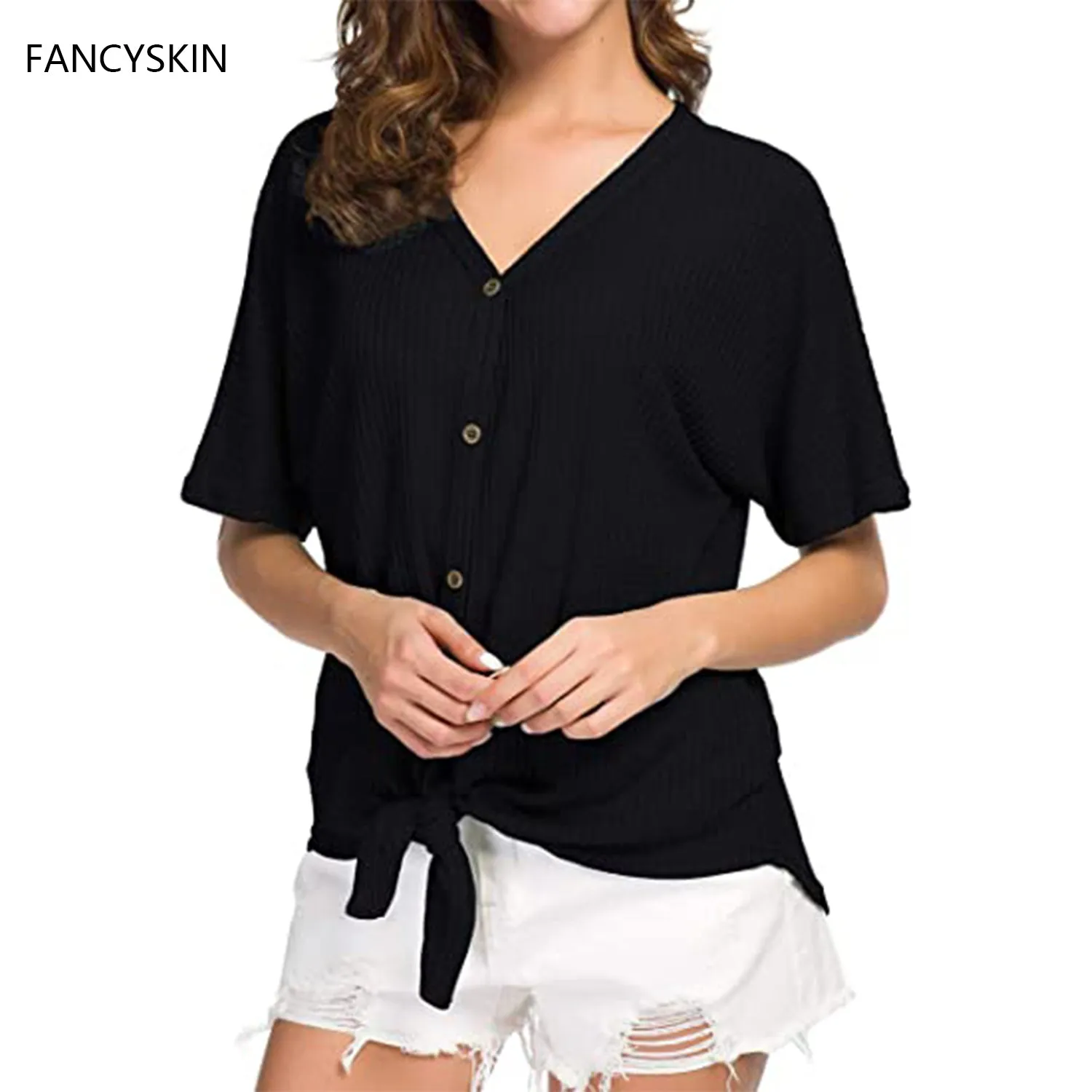 FANCYSKIN Women's Waffle Knit Tunic Blouse