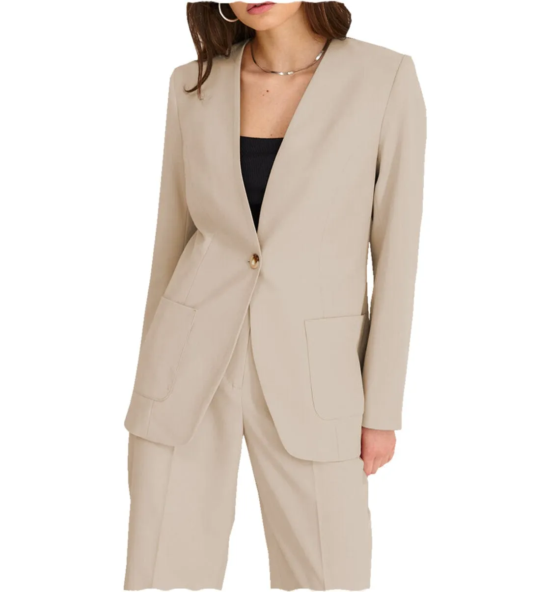 Fashion 2 Pieces V Neck Women Suit (Blazer Pants）