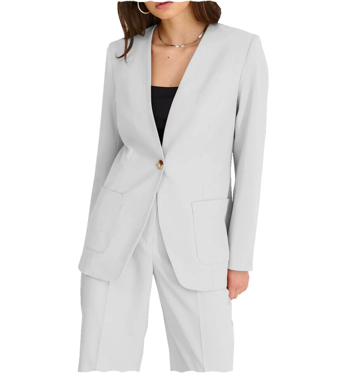 Fashion 2 Pieces V Neck Women Suit (Blazer Pants）