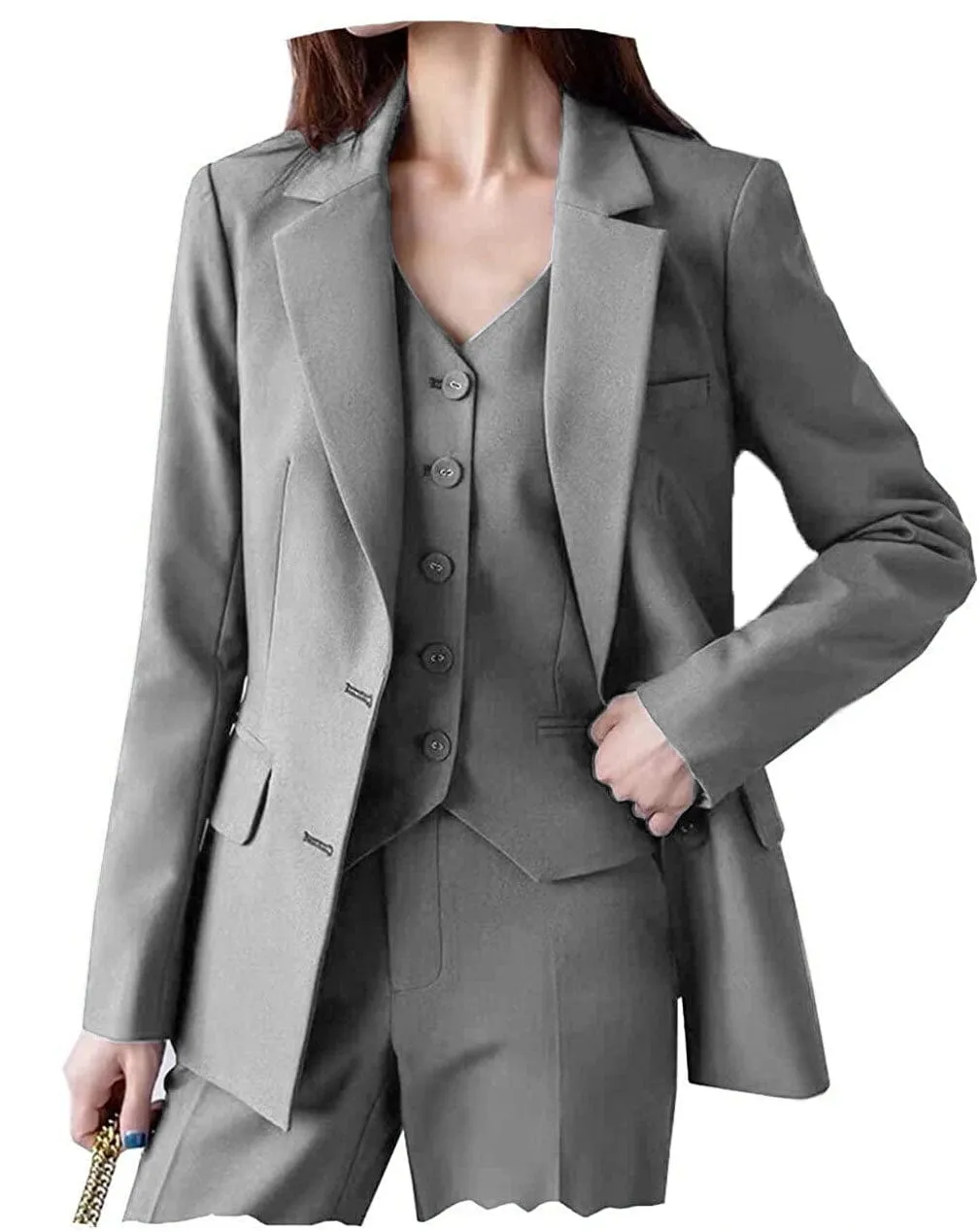 Fashion Women Suit 3 Pieces Flat Notch Lapel (Blazer vest Pants)