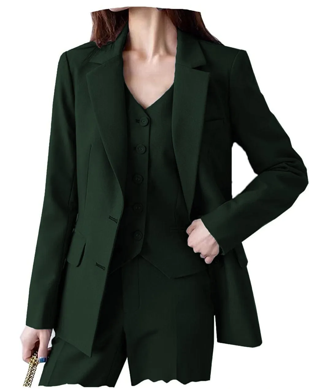Fashion Women Suit 3 Pieces Flat Notch Lapel (Blazer vest Pants)