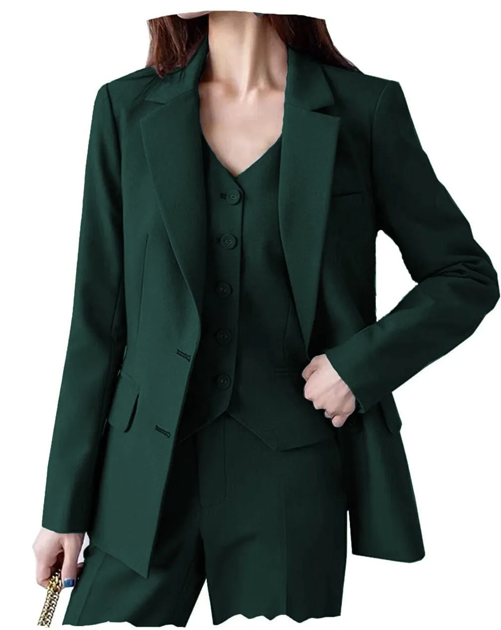 Fashion Women Suit 3 Pieces Flat Notch Lapel (Blazer vest Pants)