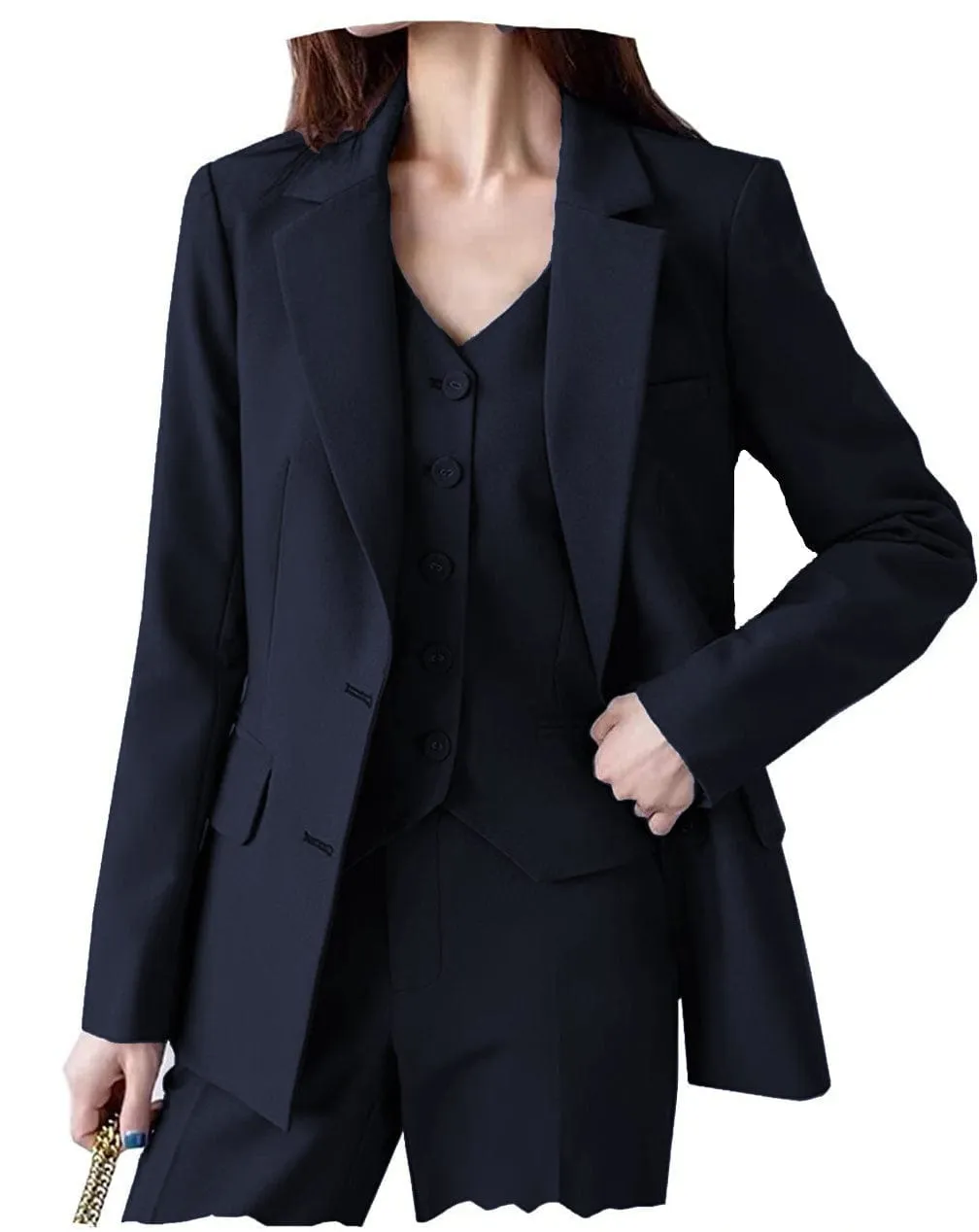 Fashion Women Suit 3 Pieces Flat Notch Lapel (Blazer vest Pants)