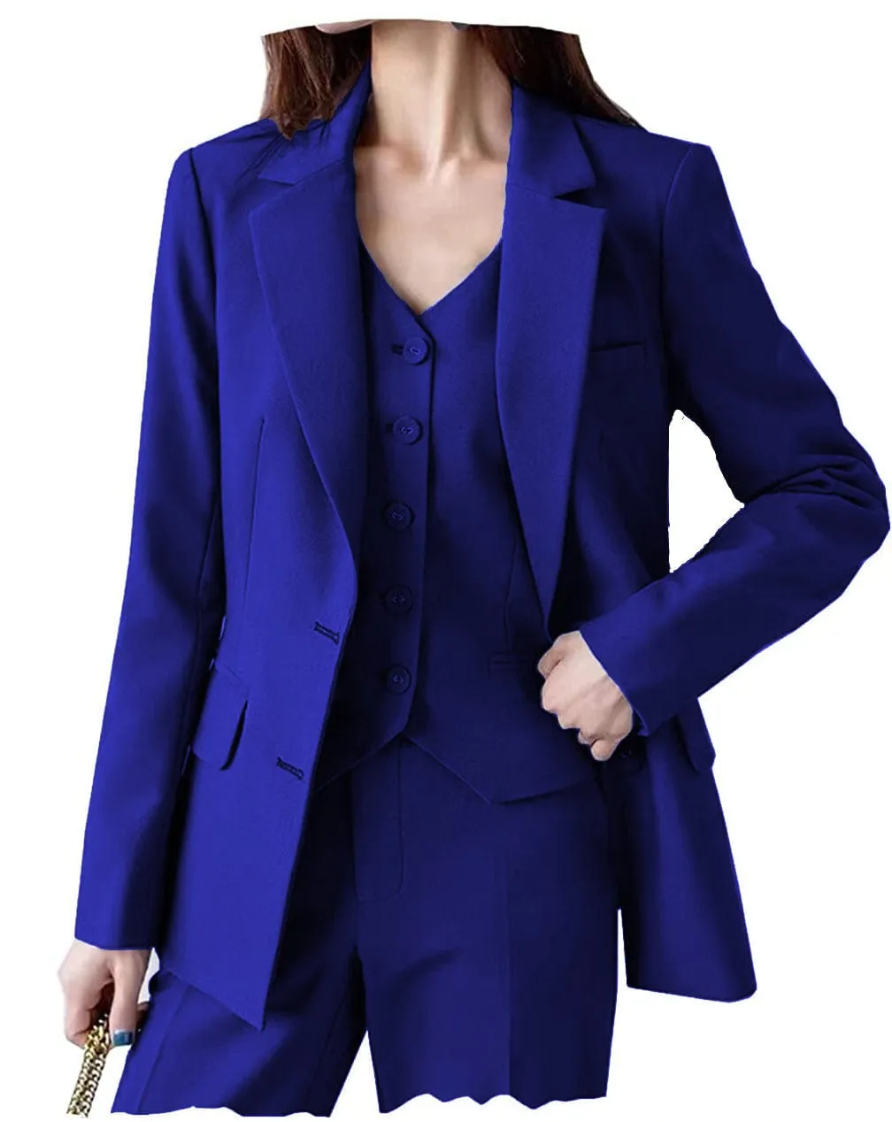 Fashion Women Suit 3 Pieces Flat Notch Lapel (Blazer vest Pants)