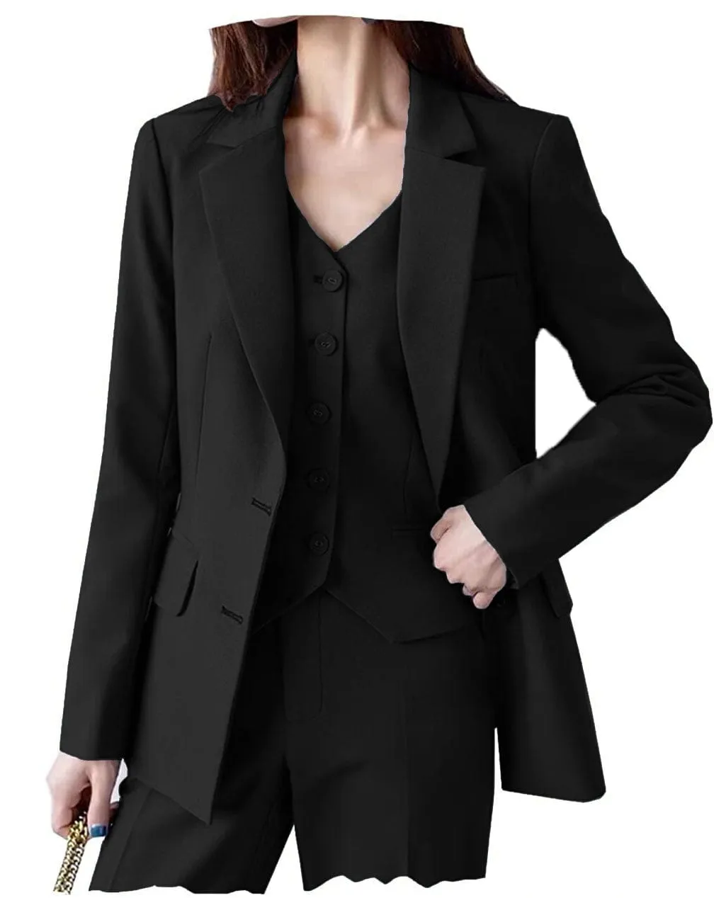 Fashion Women Suit 3 Pieces Flat Notch Lapel (Blazer vest Pants)