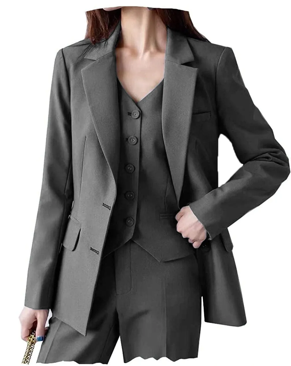 Fashion Women Suit 3 Pieces Flat Notch Lapel (Blazer vest Pants)