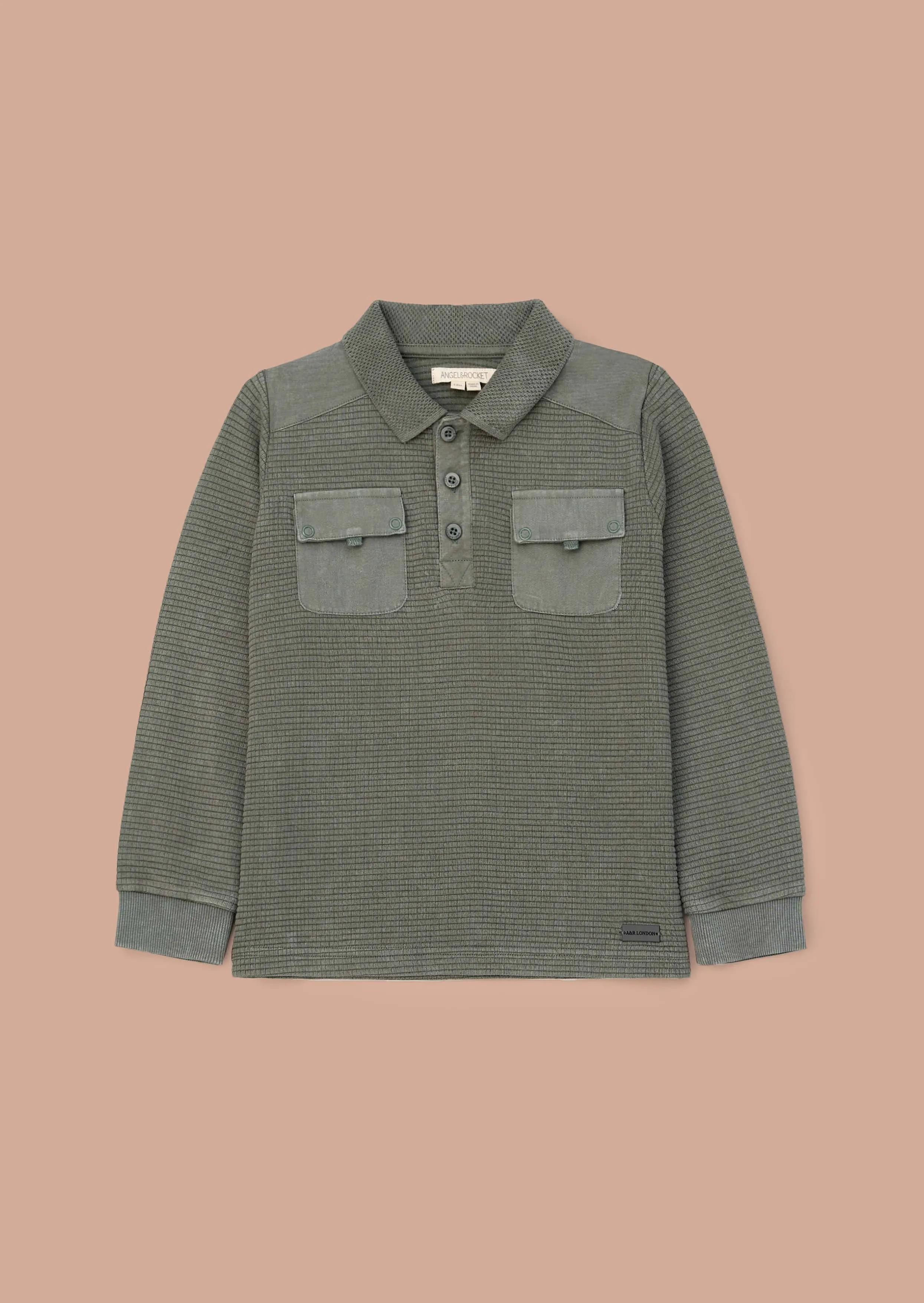 Finn Green Textured Long Sleeve Polo