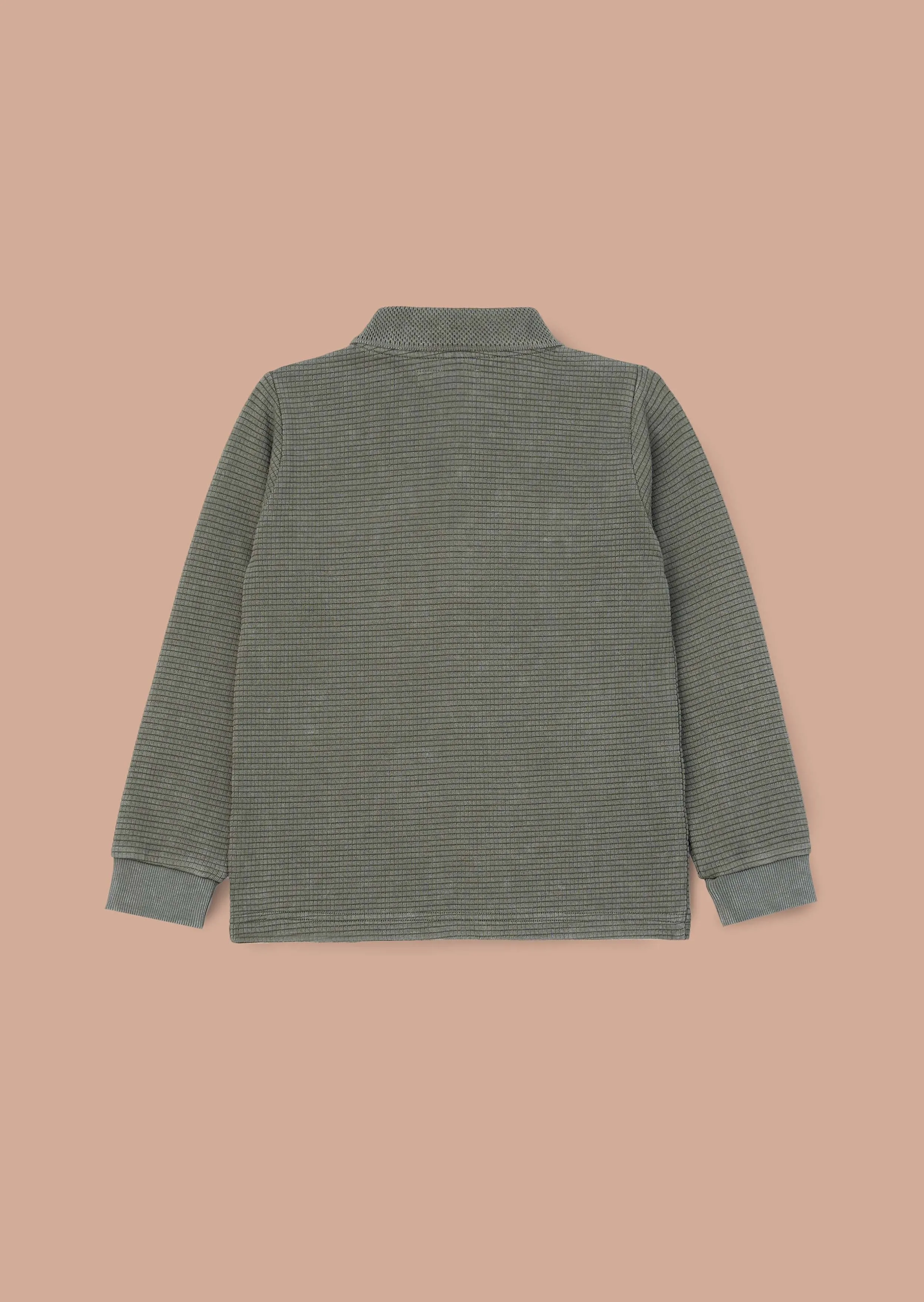 Finn Green Textured Long Sleeve Polo
