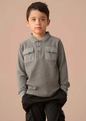 Finn Green Textured Long Sleeve Polo