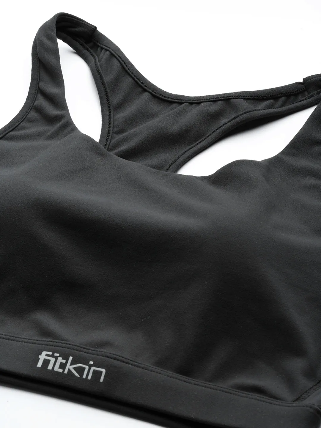 Fitkin Black Back Laser Cut Design Sports Bra