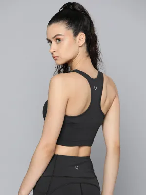 Fitkin Black Back Laser Cut Design Sports Bra
