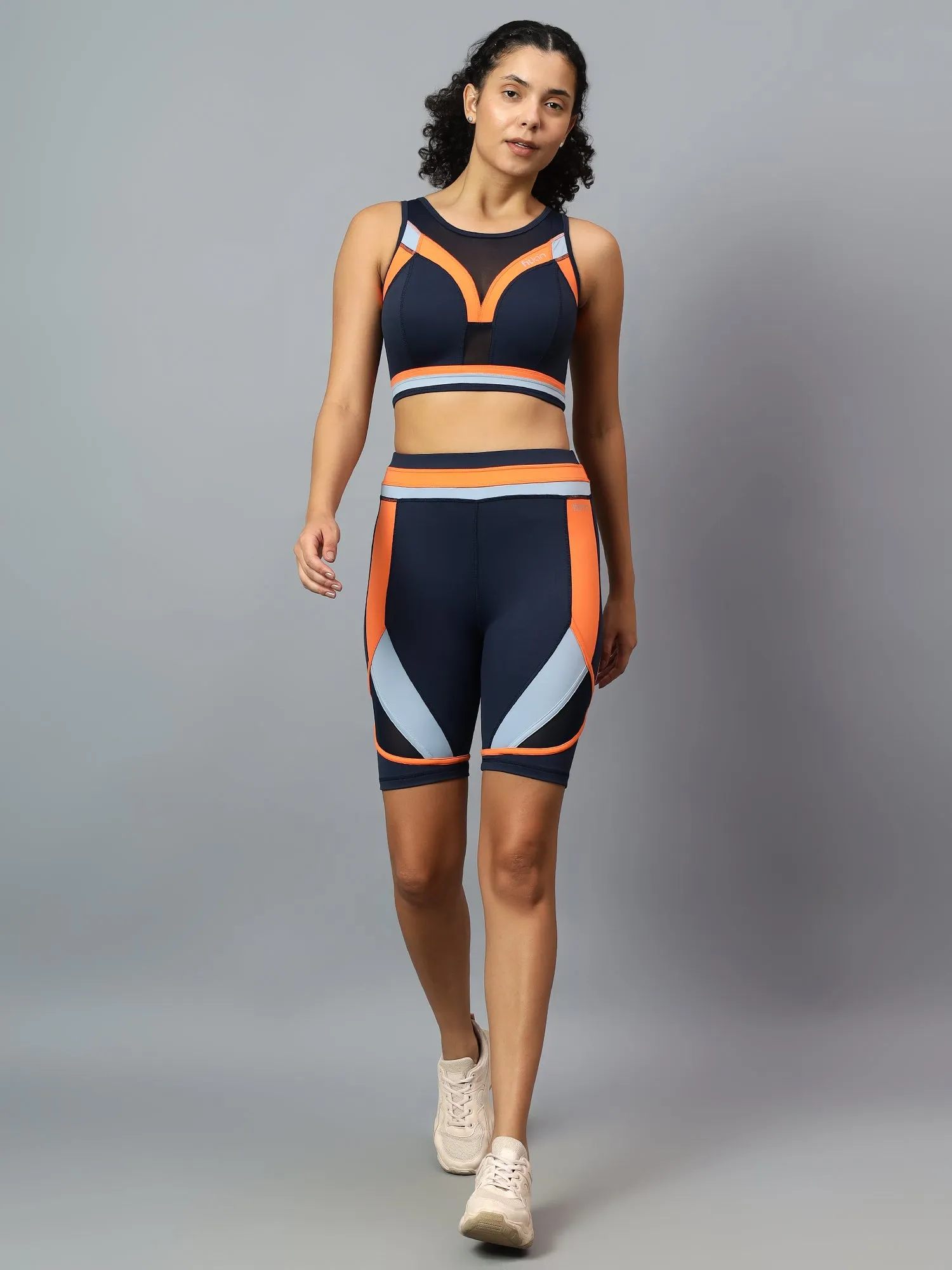 Fitkin Women Colorblock Gym Co-Ord Sports Bra Shorts Set