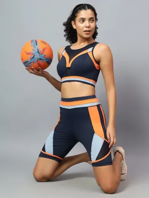Fitkin Women Colorblock Gym Co-Ord Sports Bra Shorts Set