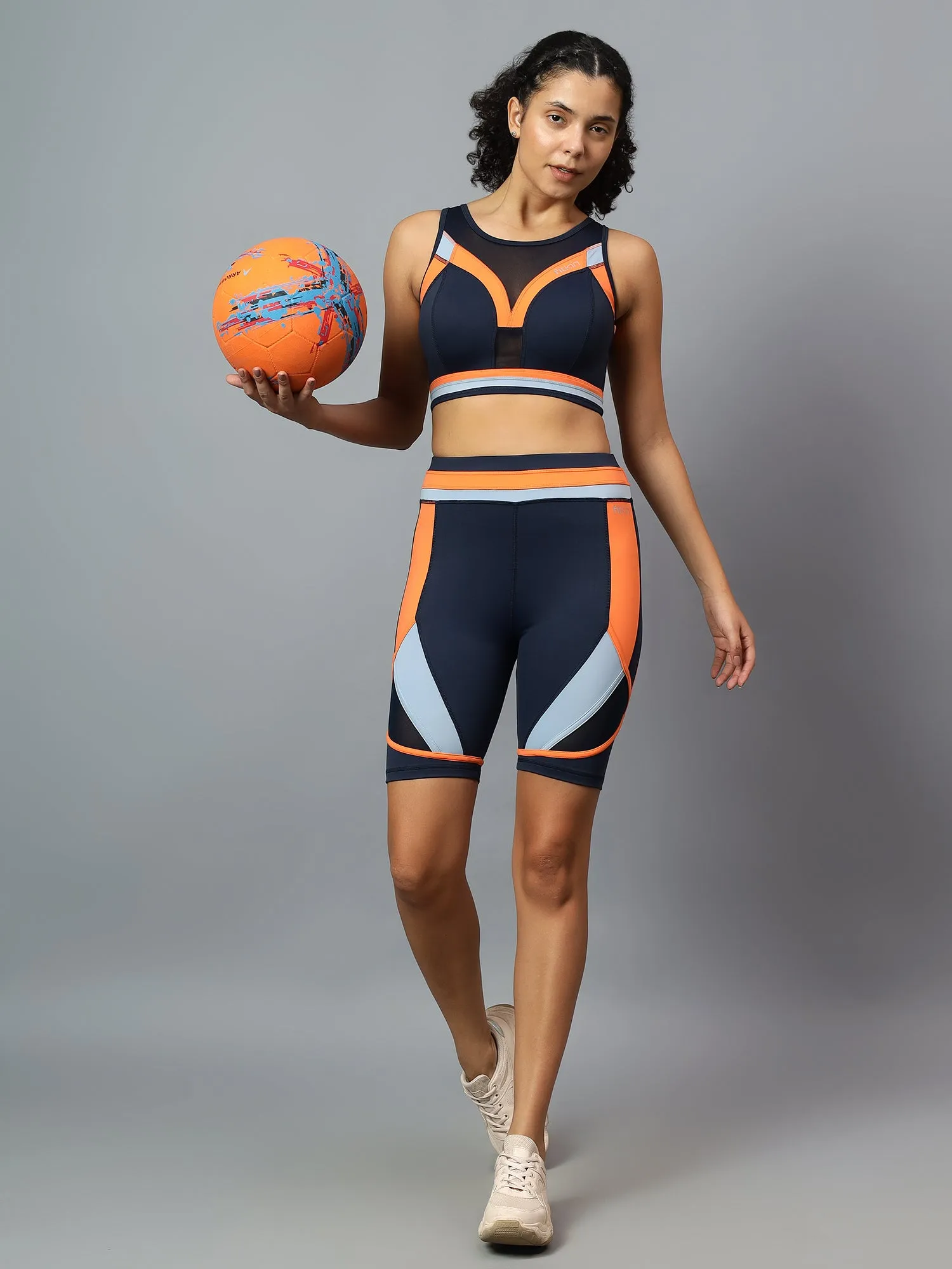 Fitkin Women Colorblock Gym Co-Ord Sports Bra Shorts Set