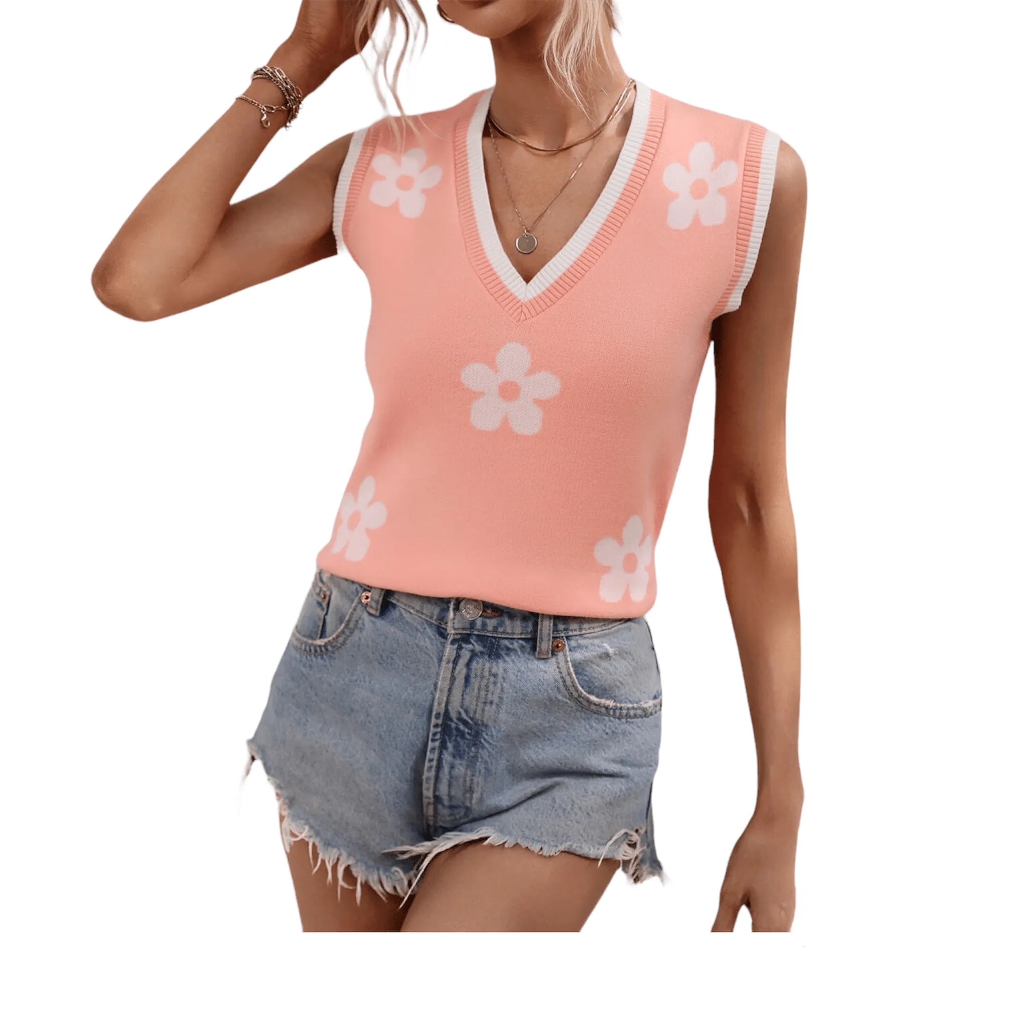 Floral Awakening Ribbed Sweater Vest