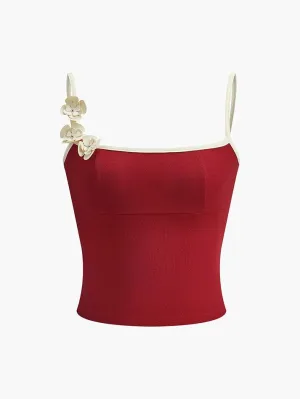 Floral Contrast Trim Bodycon Cami Top