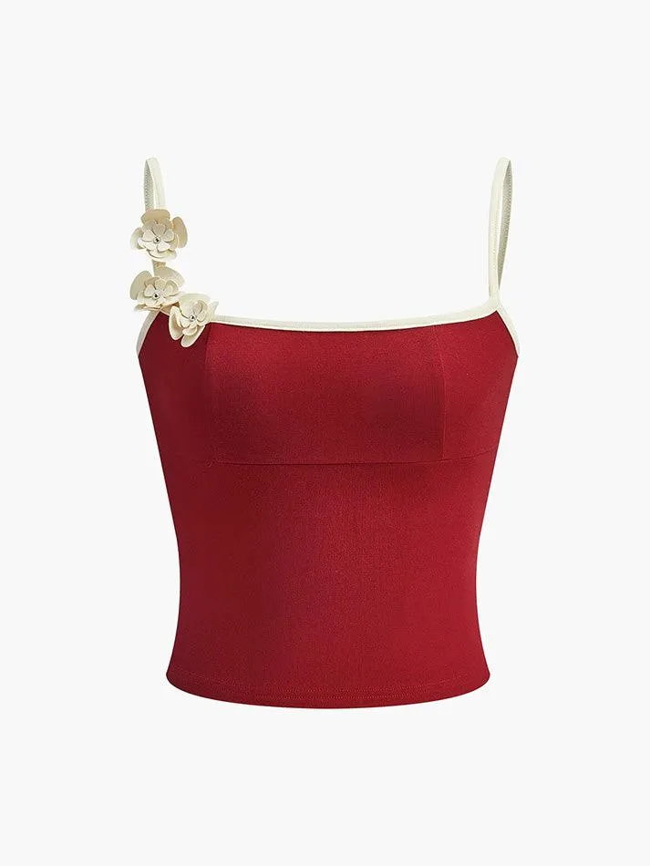 Floral Contrast Trim Bodycon Cami Top