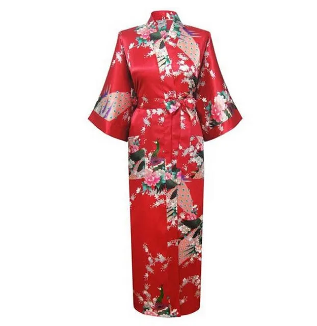 Floral Kimono Maxi Satin Silk Robe