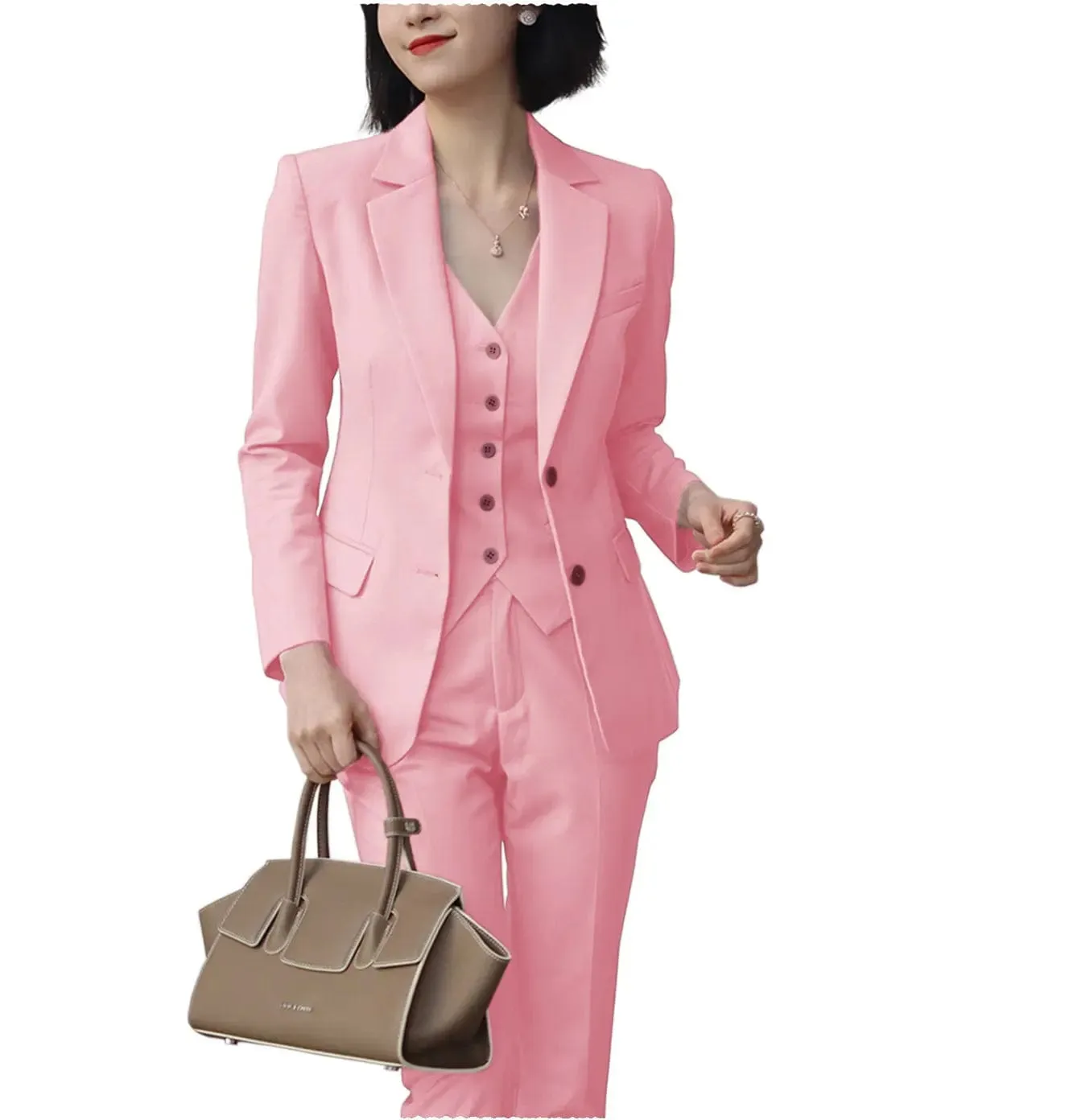 Formal 3 Pieces Women Suit Solid Peak Lapel Blazer