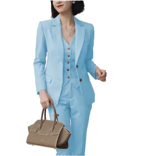 Formal 3 Pieces Women Suit Solid Peak Lapel Blazer