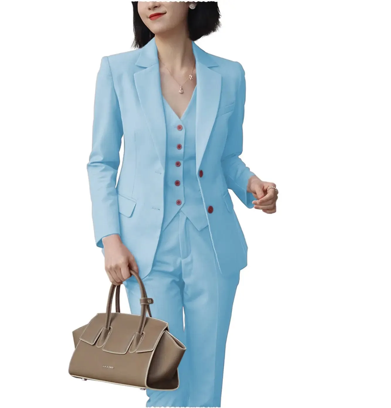 Formal 3 Pieces Women Suit Solid Peak Lapel Blazer