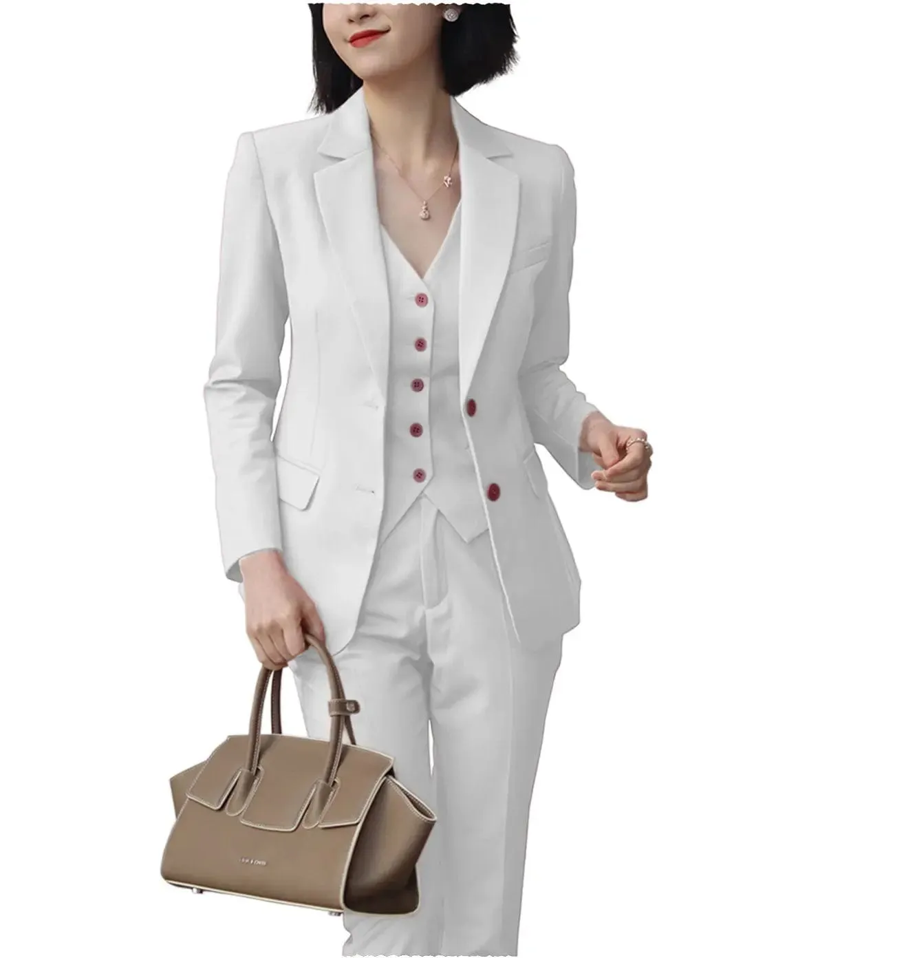 Formal 3 Pieces Women Suit Solid Peak Lapel Blazer