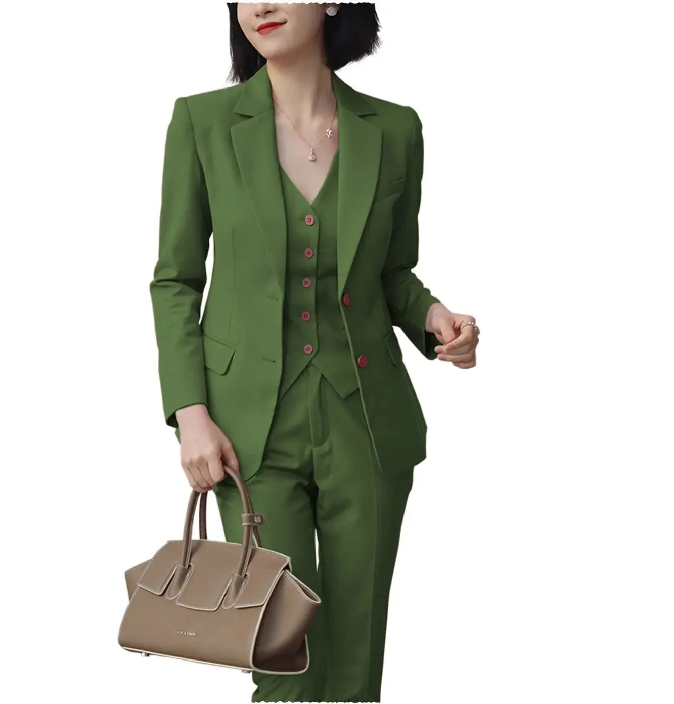 Formal 3 Pieces Women Suit Solid Peak Lapel Blazer