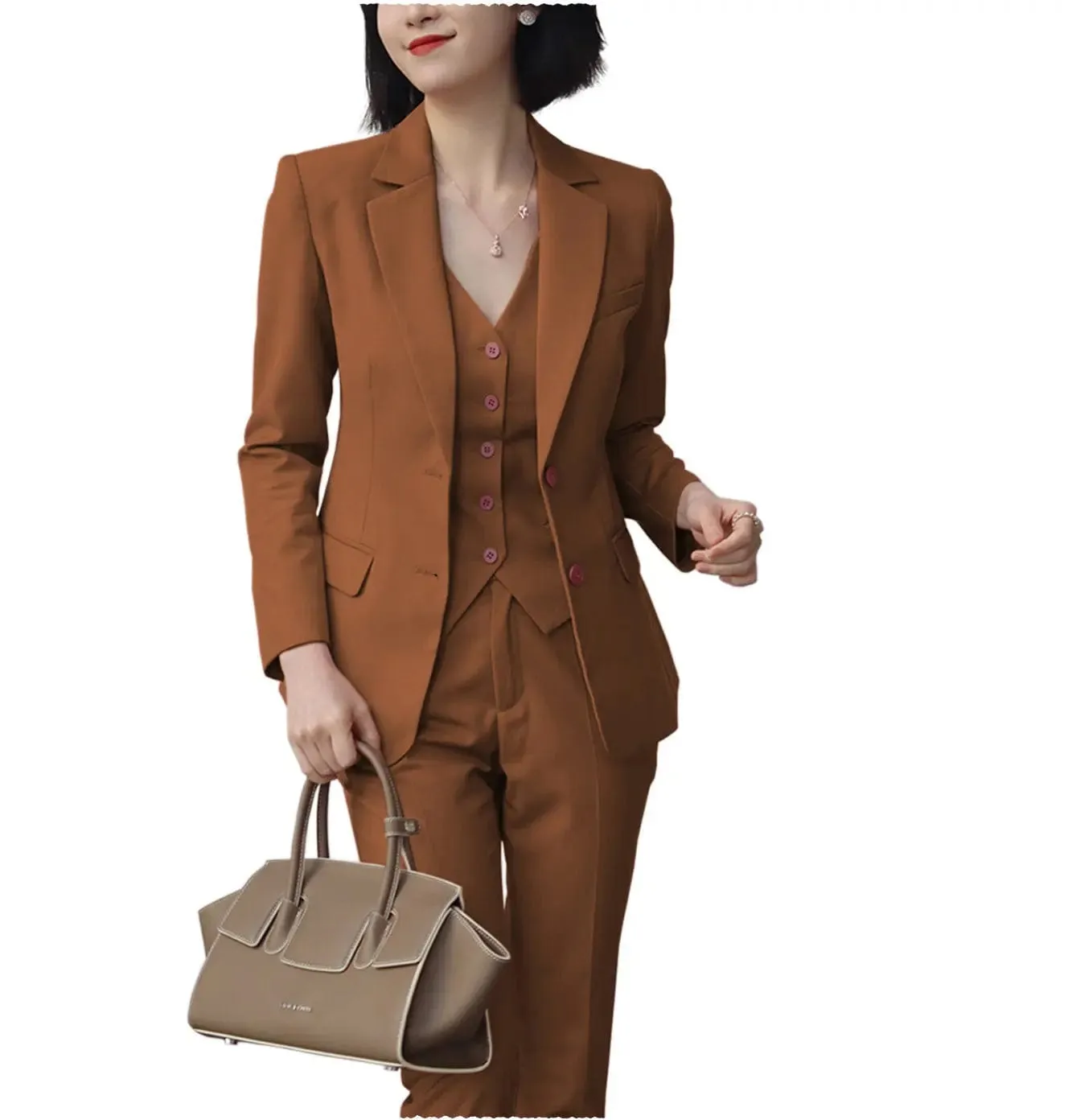 Formal 3 Pieces Women Suit Solid Peak Lapel Blazer