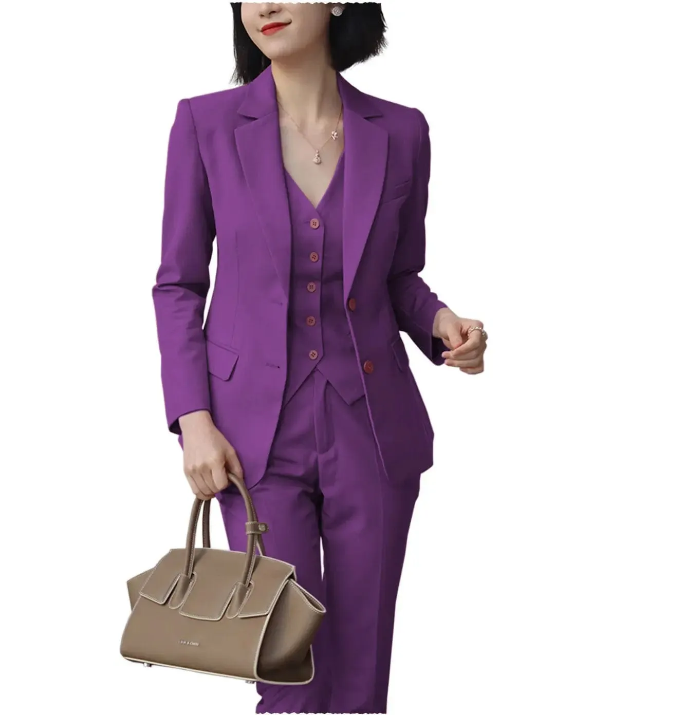 Formal 3 Pieces Women Suit Solid Peak Lapel Blazer