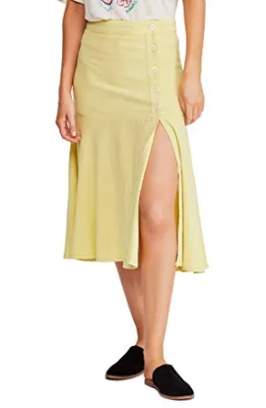 Free People Womens Poppy Slit Button-Down Maxi Skirt Yellow 0