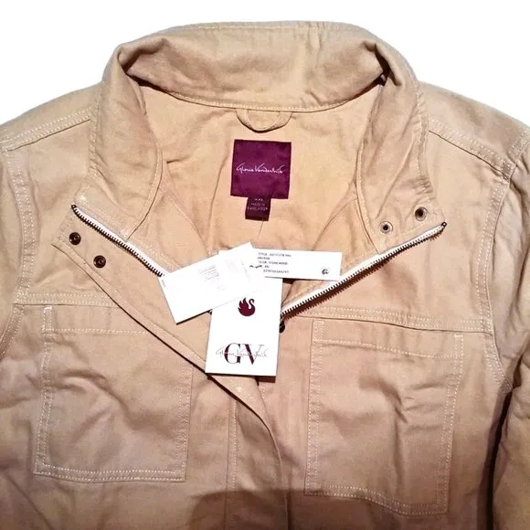 Gloria Vanderbilt Khaki Tan Cotton Canvas Anorak Utility Jacket Size XXL