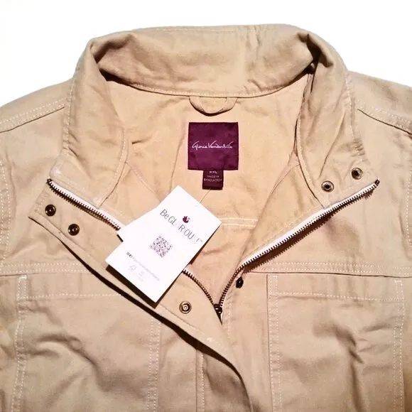 Gloria Vanderbilt Khaki Tan Cotton Canvas Anorak Utility Jacket Size XXL