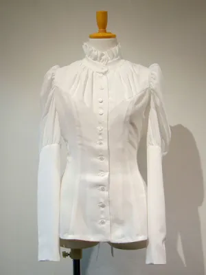 Gothic Lolita Shirt Ruffle Lace Up Button White Lolita Top