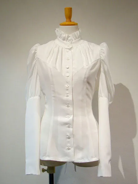 Gothic Lolita Shirt Ruffle Lace Up Button White Lolita Top