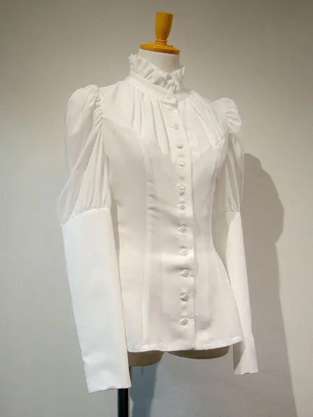Gothic Lolita Shirt Ruffle Lace Up Button White Lolita Top