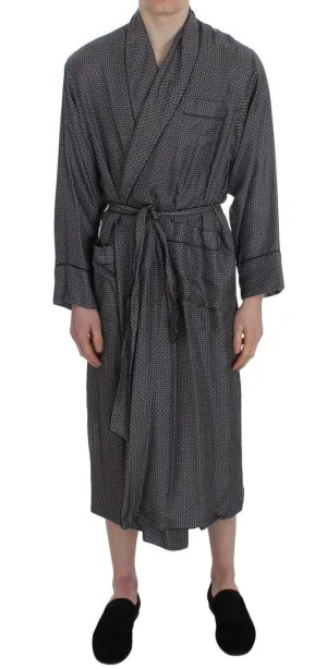 Gray Baroque Print Silk Sleepwear Robe