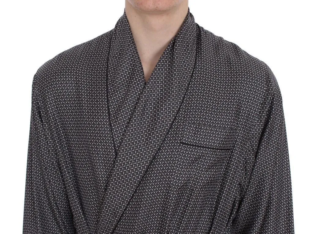 Gray Baroque Print Silk Sleepwear Robe