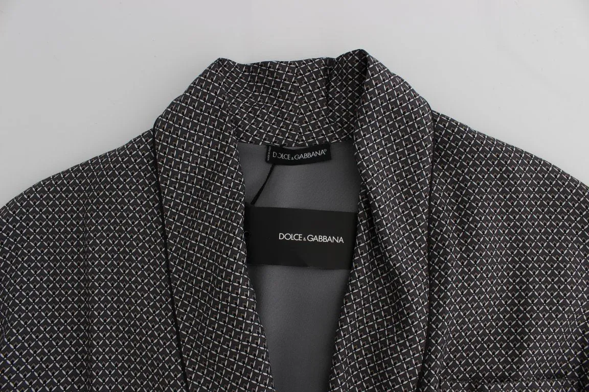 Gray Baroque Print Silk Sleepwear Robe