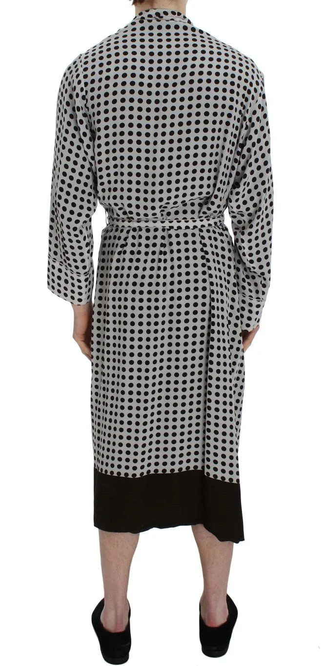 Gray Brown Polka Dotted Silk Sleepwear Robe